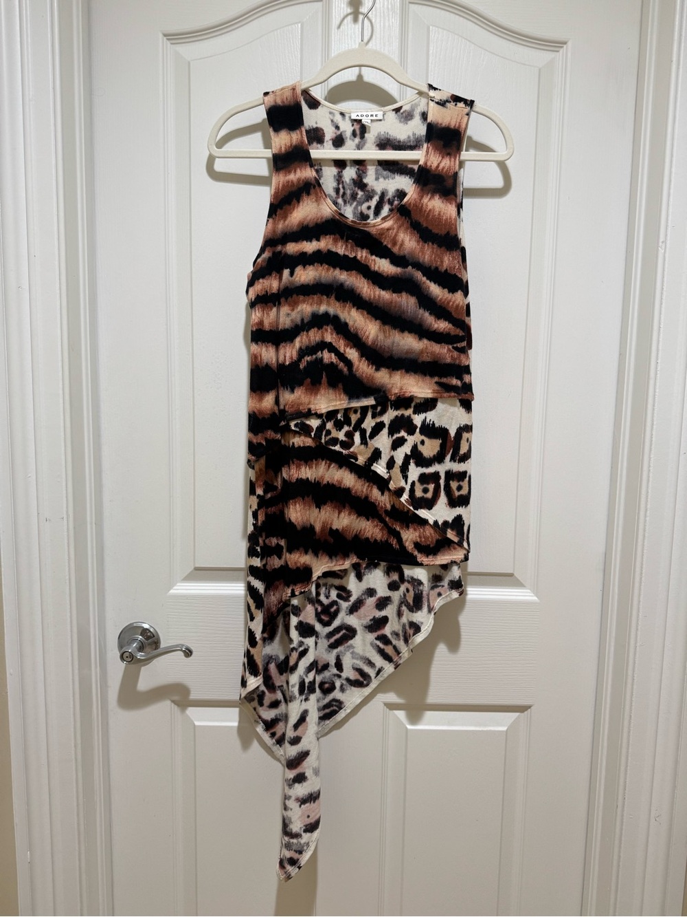 Adore XL Mixed Animal Print Asymmetrical Layered Tunic Top